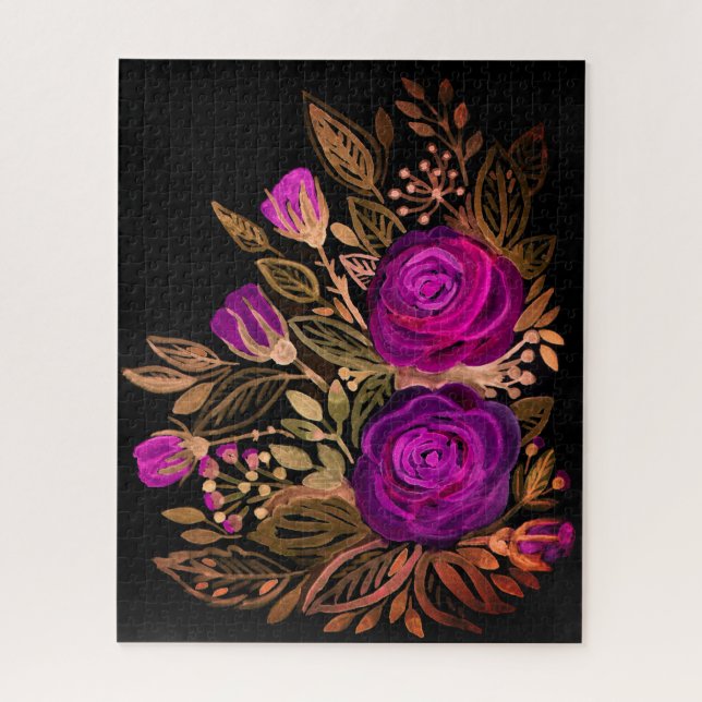 Puzzle roses pourpre aquarelle (Vertical)