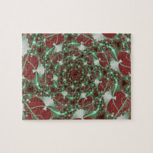 Puzzle Roses   Red and Green Fractal Art