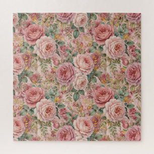 Puzzle Roses Rose Poussiéreux Charmant Artistique Vert Sa