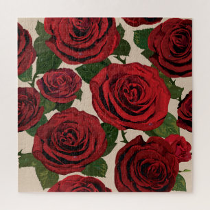 Puzzle Roses rouges : Arrière - plan floral sans couture