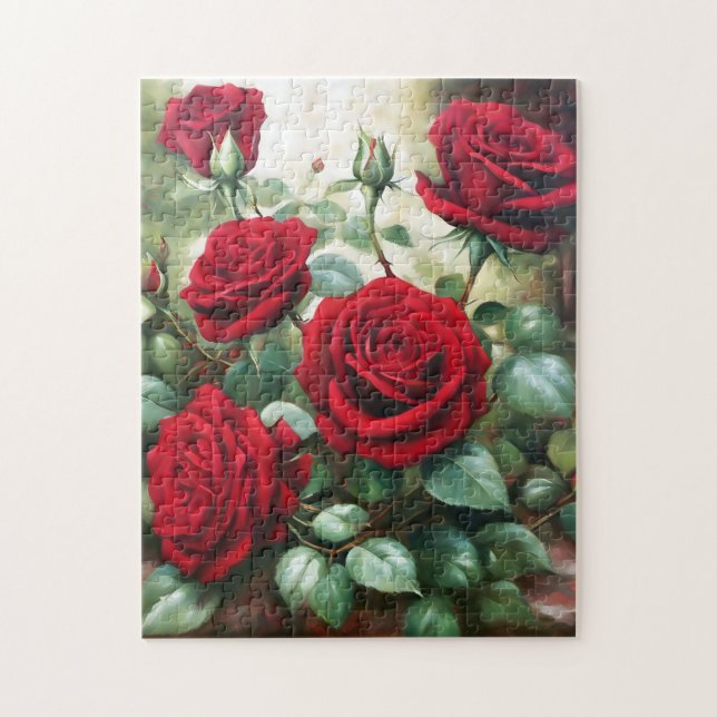 Puzzle Roses rouges botaniques vintages (Vertical)