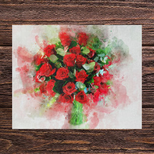 Puzzle Roses rouges Bouquet d'aquarelle de fleur - wb