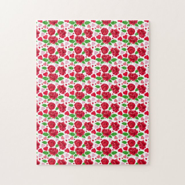 Puzzle Roses Rouges Cœurs Roses Joyeuse Saint-Valentin (Vertical)