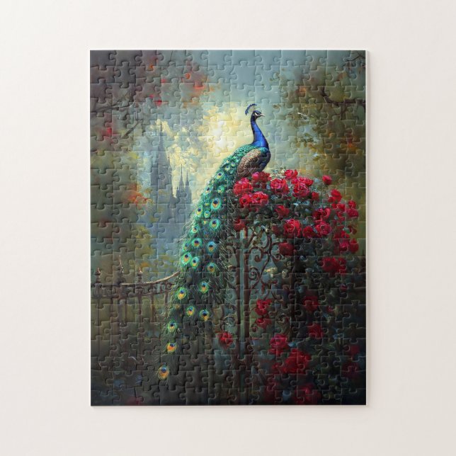 Puzzle Roses rouges de paon dramatique gothique (Vertical)