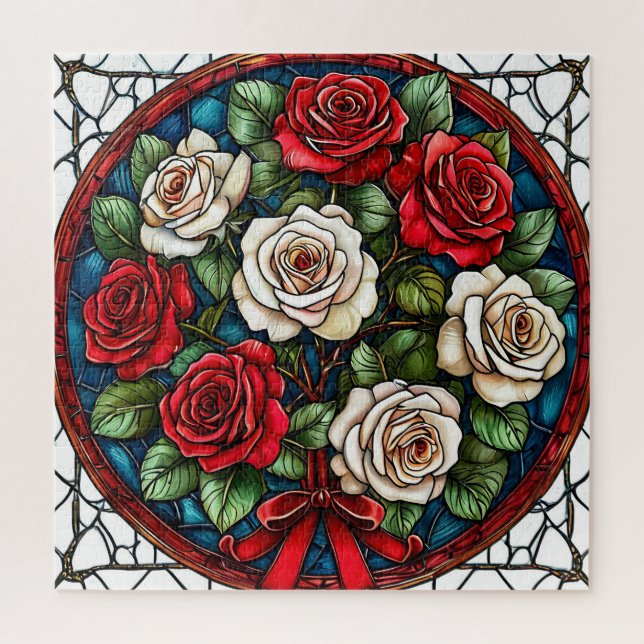 Puzzle Roses Rouges Et Blanches Avec Des Détails Intriqué (Vertical)