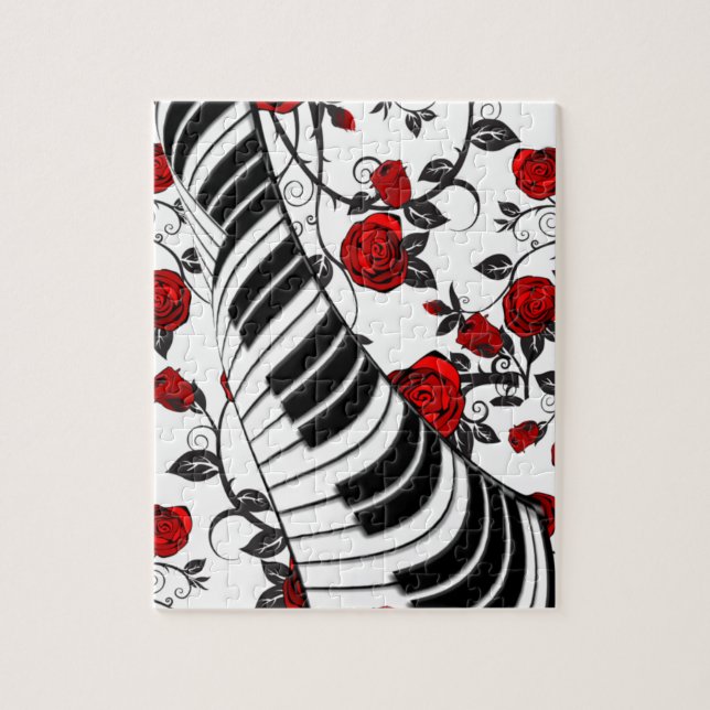 Puzzle Roses rouges et touches de piano, attirant l'oeil  (Vertical)