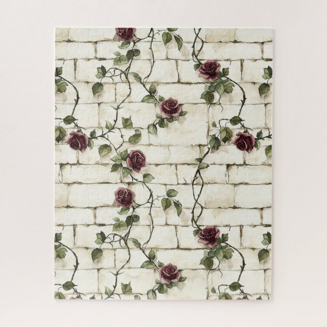Puzzle Roses Rouges Faux Pierres Grises Blanc Crème (Vertical)