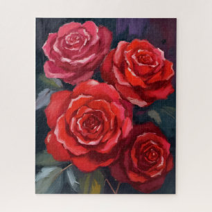 Puzzle Roses rouges fleurs peintes à l'aquarelle florale
