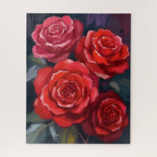 Puzzle Roses rouges fleurs peintes à l'aquarelle florale (Vertical)