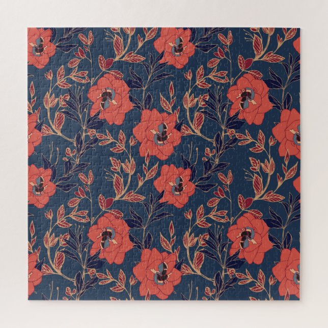 Puzzle Roses rouges Peonies Arrière - plan foncé (Vertical)