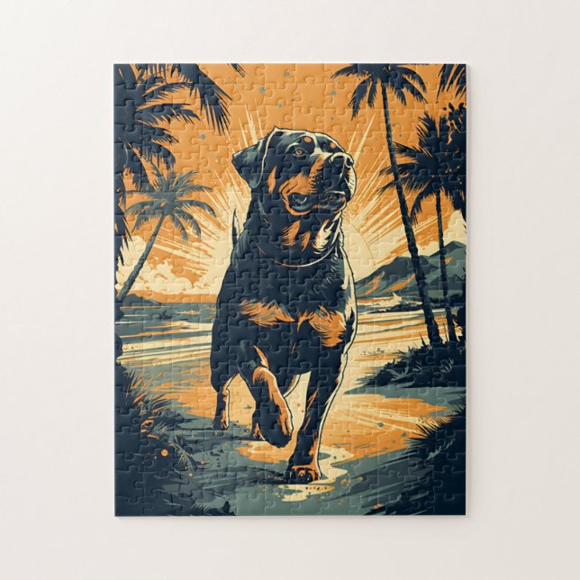 Puzzle Rottweiler à la plage (Vertical)