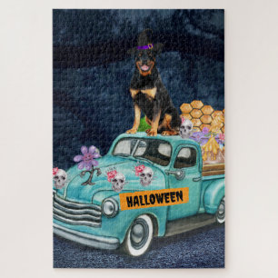 Puzzle Rottweiler Chien Halloween Camion Effrayant Nuit