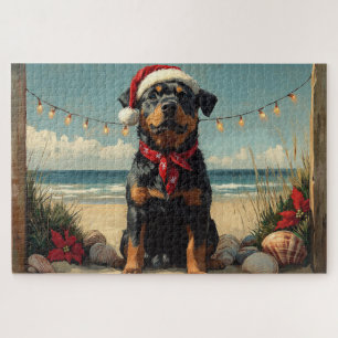 Puzzle Rottweiler Chien Noël Vintage Plage