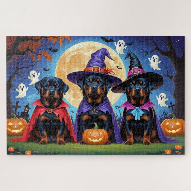 Puzzle Rottweiler Chiens Citrouille Halloween Funny (Horizontal)