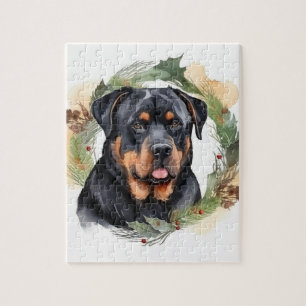 Puzzle Rottweiler Christmas Wreath Festive Pup