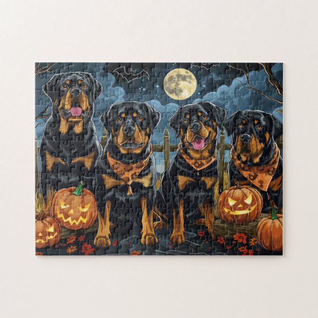 Puzzle Rottweiler Halloween Éffrayant (Horizontal)