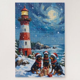 Puzzle Rottweiler Noël Phare Vacances