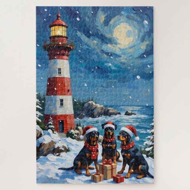 Puzzle Rottweiler Noël Phare Vacances (Vertical)