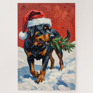 Puzzle Rottweiler portant un sapin de Noël en chapeau de
