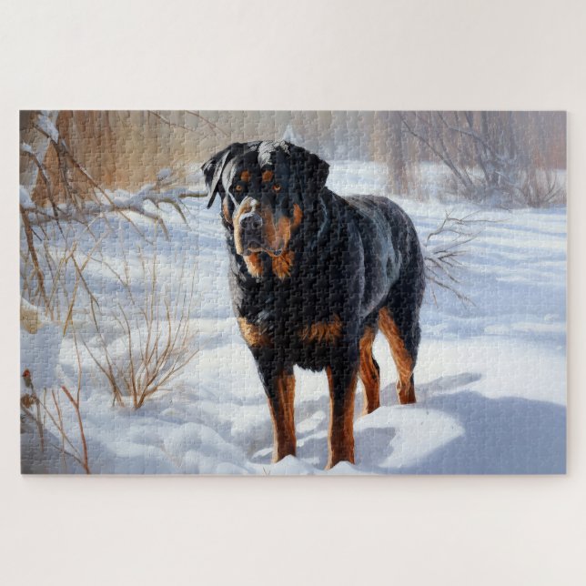Puzzle Rottweiler Qu'il neige Noël (Horizontal)