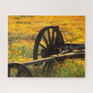 Puzzle Roue en Wagon Rustique / Fleur sauvage Jaune & Ora