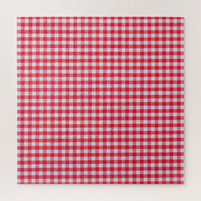 Puzzle Rouge À damiers Nappe Gros Plan. (Vertical)