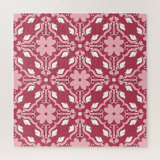 Puzzle Rouge, beige à fleurs, papier peint motif sans cou (Vertical)
