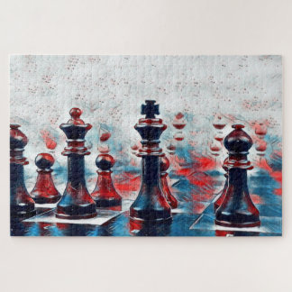 Puzzle Rouge, Blanc, Pièces d'échecs Bleues Roi, Reine, É