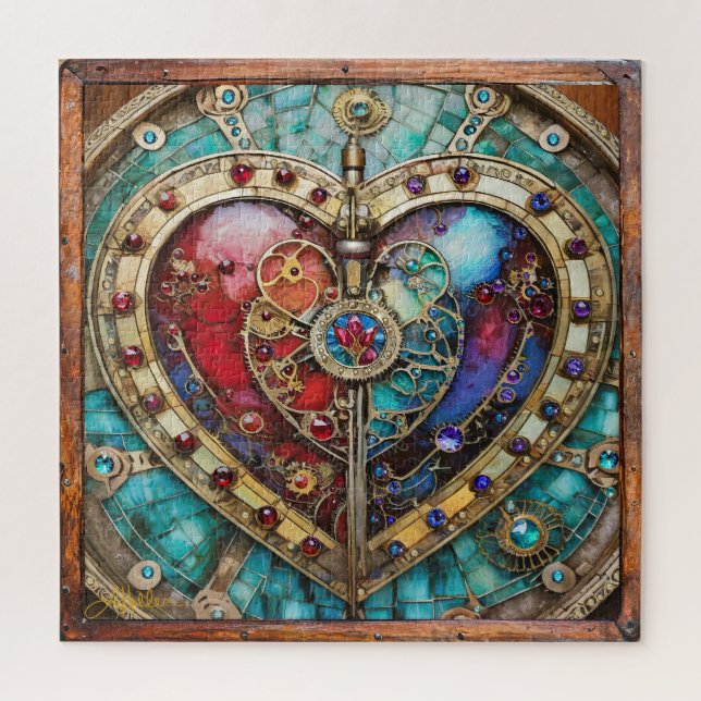 Puzzle Rouge & Bleu Vitrail Heart Steampunk Series (Vertical)