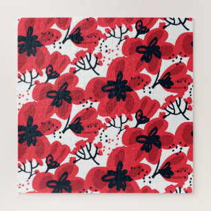 Puzzle Rouge de fleur : Motif Abstrait à main.