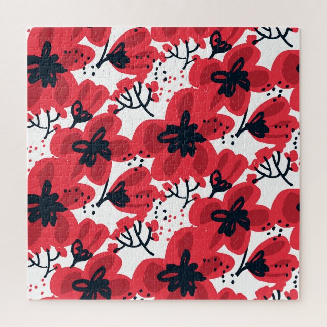 Puzzle Rouge de fleur : Motif Abstrait à main. (Vertical)