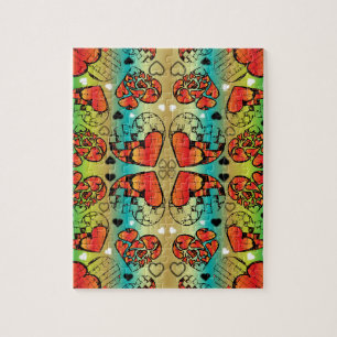 Puzzle Rouge et vert Whimsical Romantique Coeurs motif