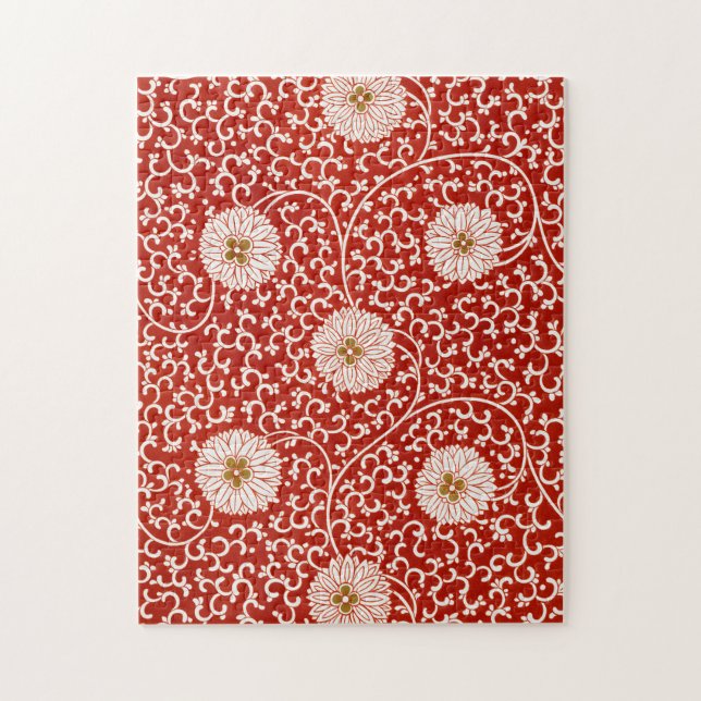 Puzzle Rouge Floral Vibrant Ornate Classé Motif (Vertical)