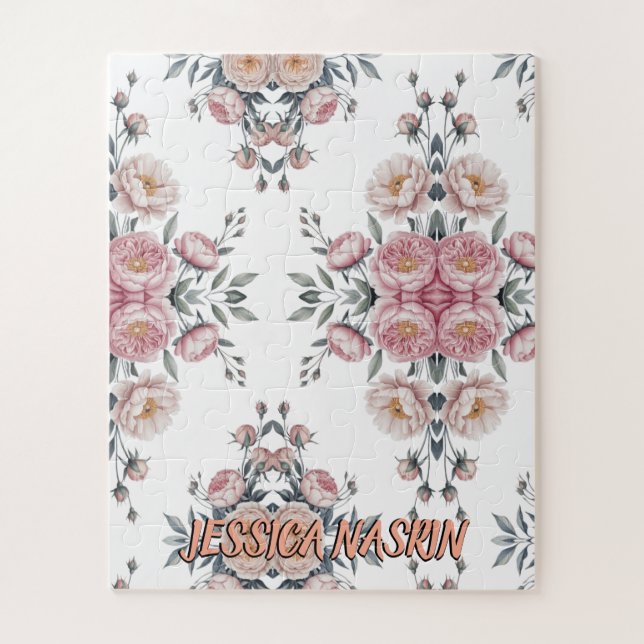 Puzzle Rouge Navy Bleu Douce Pastel Rose Floral (Vertical)