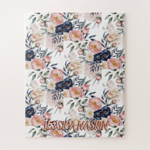 Puzzle Rouge Navy Bleu Douce Pastel Rose Floral