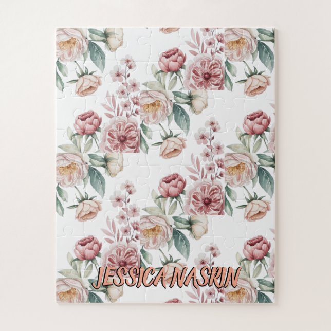 Puzzle Rouge Navy Bleu Rose Pâle Floral Pastel (Vertical)