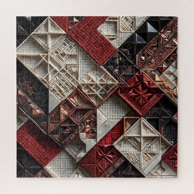 Puzzle Rouge Noir Ivoire Micro Mosaïque 3D Géométrique (Vertical)