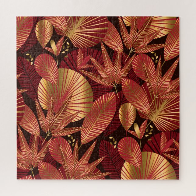 Puzzle Rouge or, Motif tropical géométrique. (Vertical)