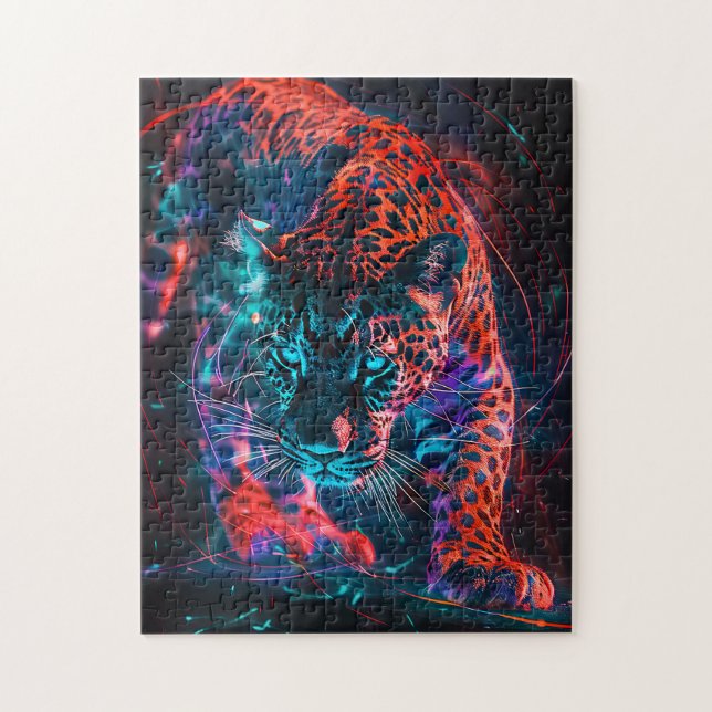 Puzzle Rouge Turquoise Néon Jaguar Violet Lumière (Vertical)