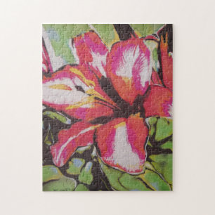 Puzzle rouge vert blanc et noir fleurs de lys abstrait