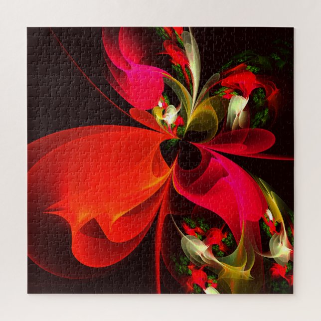 Puzzle Rouge Vert Floral Moderne Art Abstrait Motif #02 (Vertical)