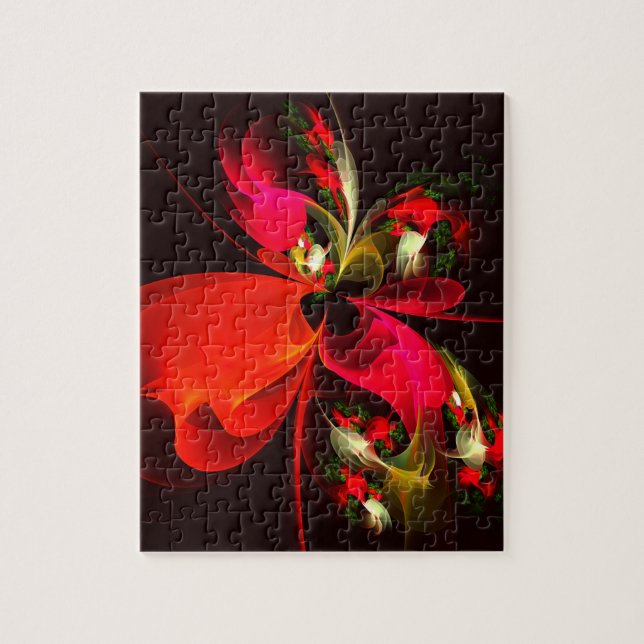Puzzle Rouge Vert Floral Moderne Art Abstrait Motif #02 (Vertical)