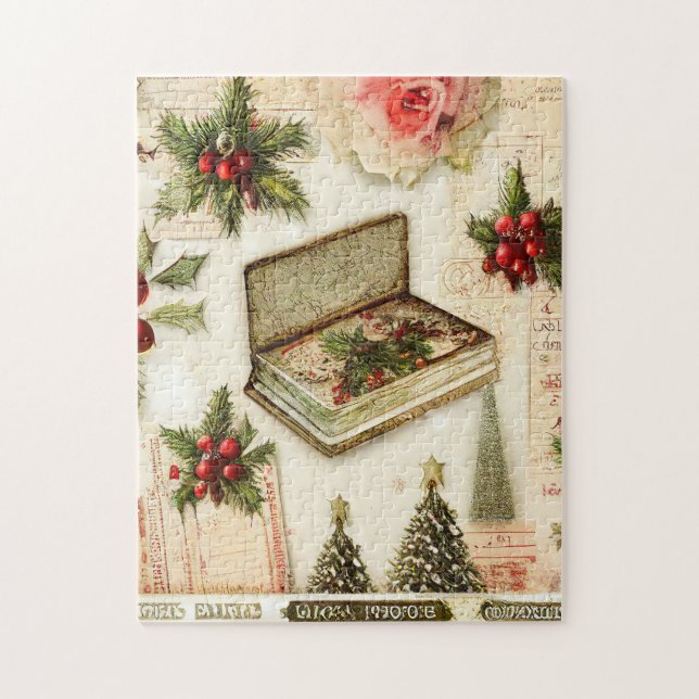 Puzzle Rouge Vert Noël Fêtes Rétro Vintage  (Vertical)