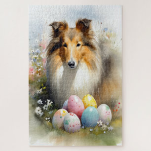 Puzzle Rough Collie Chien avec Oeufs de Pâques Fête
