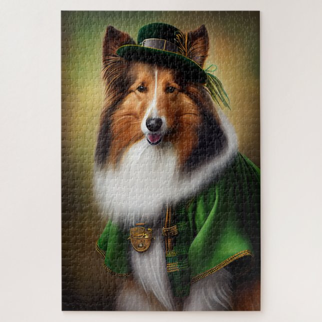 Puzzle Rough Collie Chien dans la tenue de la Saint Patri (Vertical)