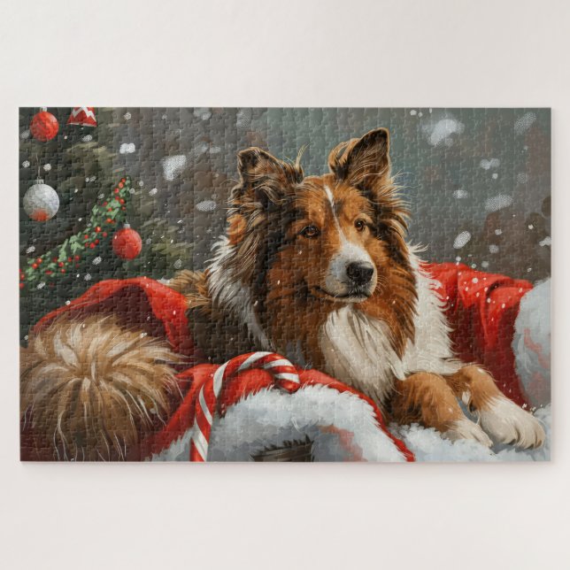 Puzzle Rough Collie Chien Festif de Noël (Horizontal)