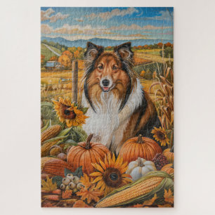 Puzzle Rough Collie Chien Récolte d'Automne Action de Grâ