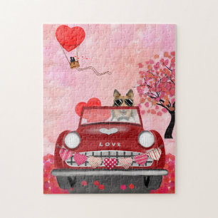 Puzzle Rough Collie Chien Voiture avec coeurs Saint-Valen
