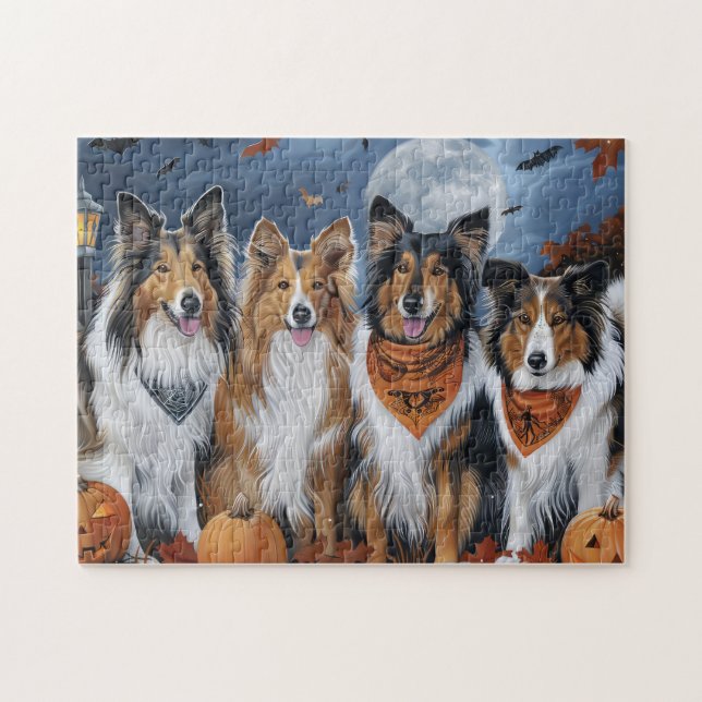 Puzzle Rough Collie Halloween Épouvantable (Horizontal)