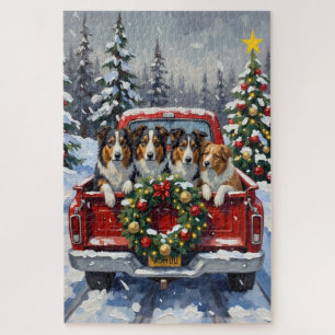 Puzzle Rough Collie Noël Camion Rouge Fêtes